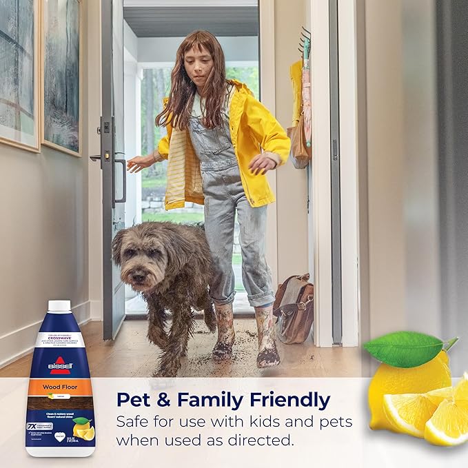 Bissell CrossWave & SpinWave Wood Floor Cleaning Formula, 32 oz, Dissolves Dirt, Grime, and Sticky Messes, Safe on Sealed Floors, Pair with CrossWave, SpinWave, & Other Hard Surface Cleaners, Lemon
