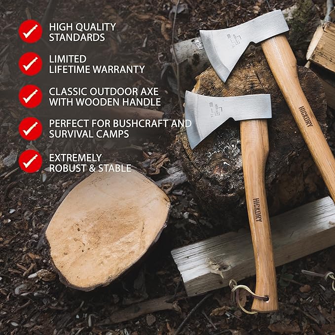 BOKER Plus® Appalachian Axe – Professional Bushcraft, Outdoor & Survival Axe – Large Carbon Steel Blade with Long Hickory Handle – Camping Hatchet with 600 g Rhineland-Style 1055 Carbon Steel Head