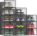 Pinkpum 12 Pack XXL Shoe Storage Box Fit for Size 14, Clear Plastic Stackable Shoe Organizer for Closet, Shoe Containers Sneaker Storage Clear and Black