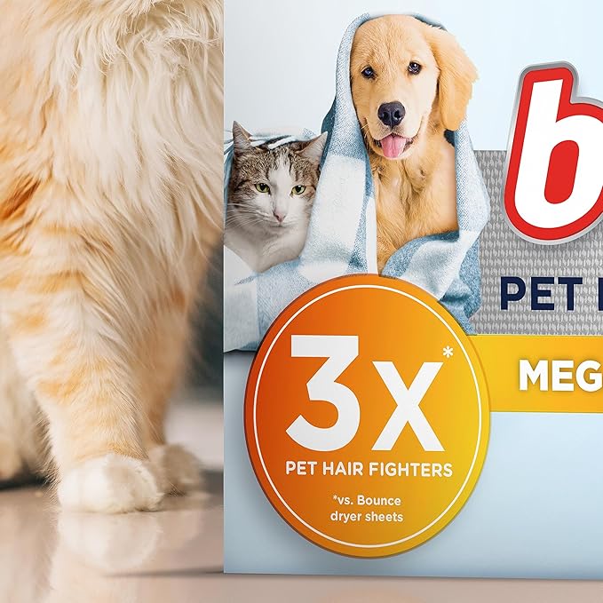 Bounce Pet Hair and Lint Guard Mega Dryer Sheets with 3X Pet Hair Fighters, Unscented, 130 Count (Pack of 2)