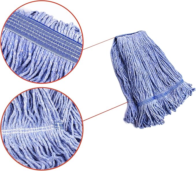 String Mop Heads Replacement Heavy Duty Commercial Grade Blue Cotton Looped End Wet Industrial Cleaning Mop Head Refills (1, Large)