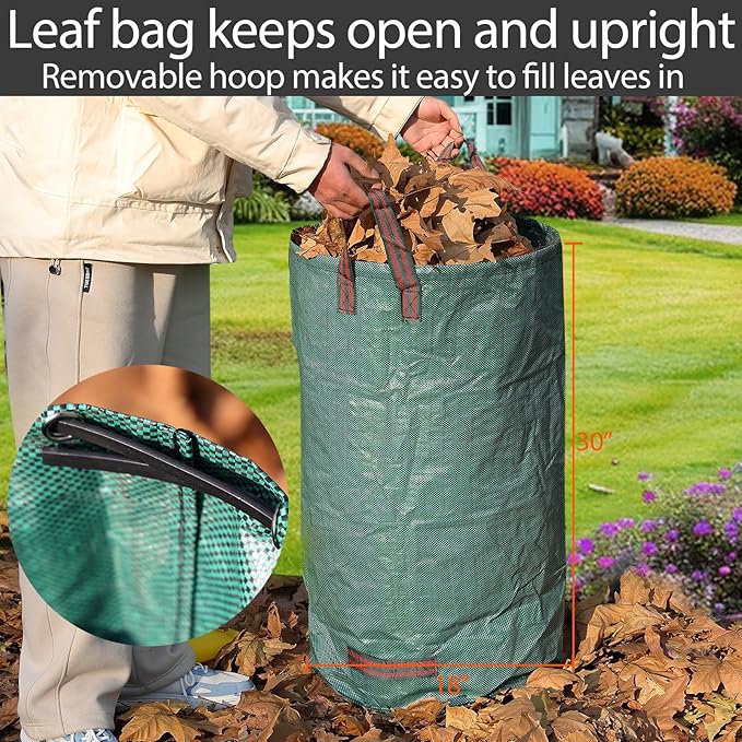 Garden Leaf Rake for Leaves with 32 Gallon Lawn and Leaf Bags & Leaf Scoops, Adjustable 11 Tines 9" Wide Small Adult Kids Lawn Shrub Yard Landscape Metal Rake Heavy Duty Long Handle 30-60