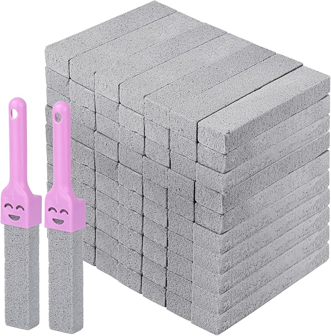 70 Pack Pumice Stones Bulk for Cleaning - Grey Pumice Scouring Pad with 2 Universal Handles, Pumice Stick Cleaner for Removing Toilet Bowl Ring, Bath, Household, Kitchen, Pool, 5.9 x 1.4 x 0.9 Inch