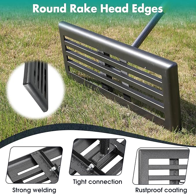 Lawn Leveling Rake,30x10 Inch Ground Plate,72 Inch Adjustable Long Handle Yard Level Tool with Curved Edge,Heavy Duty Large Landscaping Lawn Leveler for Grass, Golf Field, Soil Sand Dirt Spreader