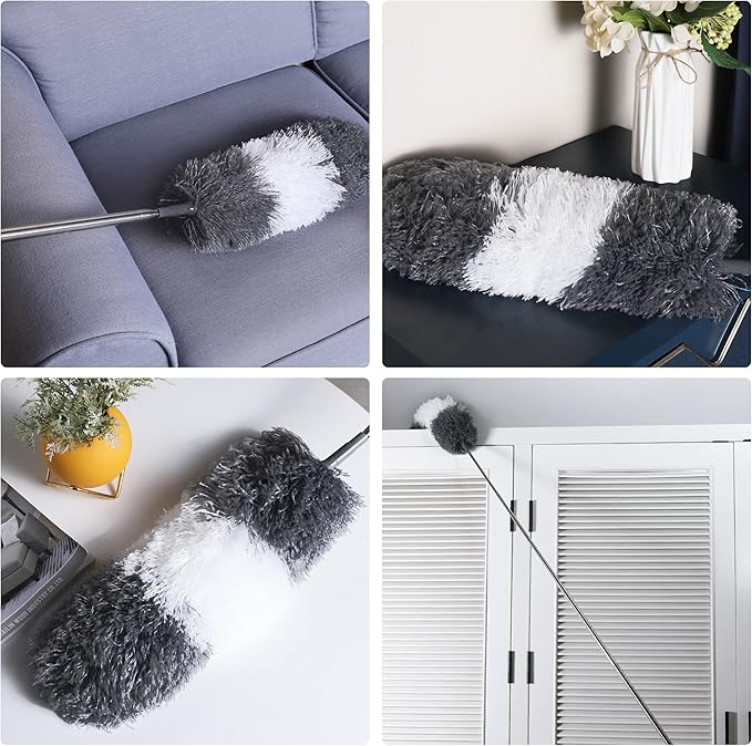 BOOMJOY Microfiber Feather and Cobweb Duster Set, Bendable Head and 100 inches Extension Pole, for High Ceiling, Fan, Blinds, Furniture