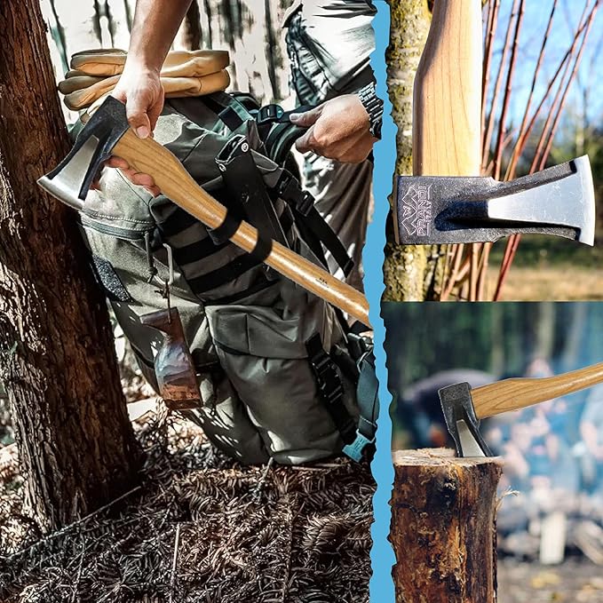 PRANDI Axe with Splitting Wedge 4.41lb - Hickory Handle 31.52in - Ideal for Firewood, Splitting, and Chopping - Made in Italy