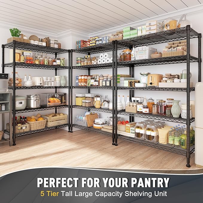 REIBII 5-Tire Storage Shelves, Wire Shelving Load 1000LBS Metal Shelves for Storage Adjustable Garage Shelving Unit Wire Shelf Rack Kitchen Storage Rack Pantry Shelves 31.5''W x 15.7'' D x 71''H