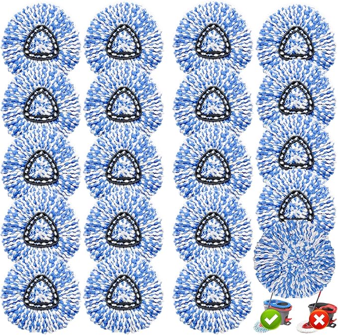 20 Pack Spin Mop Replacement Heads, Only Fit for RinseClean 2-Tank System, 100% Microfiber Spin Mop Refill Head,Spinning Mop Head Replacement for Floor Cleaning