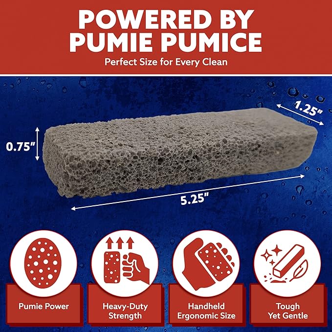 6-Pack PUMIE HDW Scouring Stick for Toilet Bowl Cleaning, Cleans Toilet Bowl Hard Water Rings, Buildups, Rust & Tough Stains, Perfect Pumice Stone for Cleaning Bathtub, Pools, Kitchens, Sinks & Grills