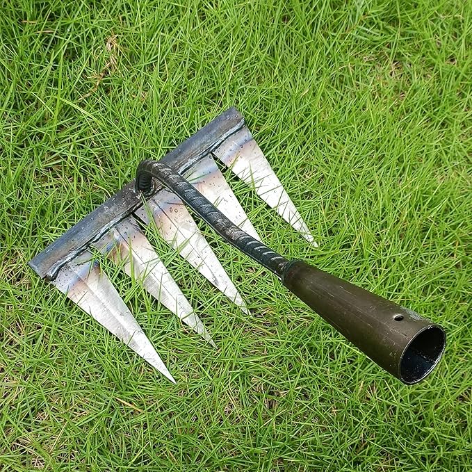 Ironrake The Heavy-Duty Iron Weeding Rake,1pc Iron Rake for Gardening and Weeding with 5 Metal Tines,Weeding Rake for Sturdy Dethatching,Ironrake for Backyard Lawn Loosening Planting Weeding