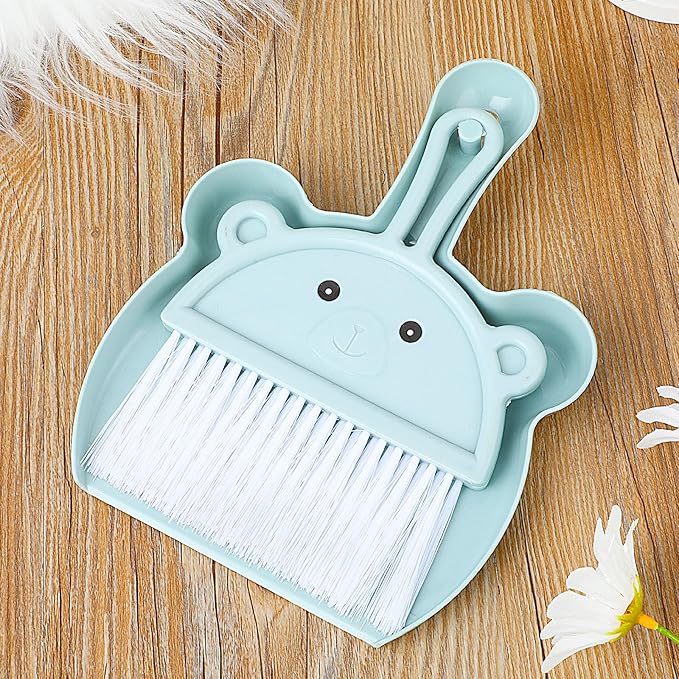 Amabro Small Dustpan Broom Set, Mini Dust Pan with Brush Set Hand Dustpan Table Top Brush Cute Table Crumb Sweeper Broom for Home Desktop Sofa Kitchen Keyboard Sweeping Cars Pet Nest(Blue)