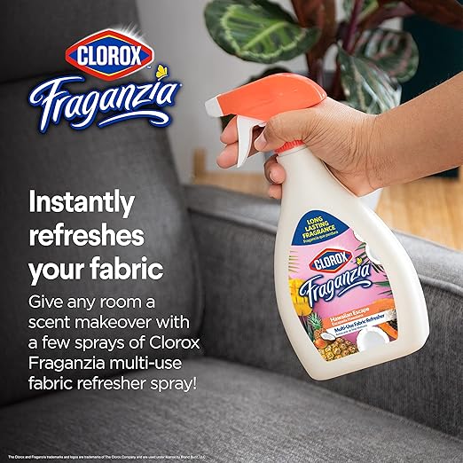Clorox Fraganzia Refresher Spray, Hawaiian Escape Scent - Multi-Use Fabric & Linen Freshener Spray - Odor Eliminator for Home, Upholstery, Bedding, Curtains, Room, 22 Fl Oz