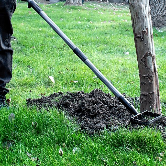 Suchtale 82 Inch Stirrup Hoe and 5-Tines Rake, Action Hoe for Weeding, 2 in 1 Scuffle Hoe with 37-82" Adjustable Handle, Cultivator for Loosening Soil, Loop Hoe for Garden Weeding and Planting