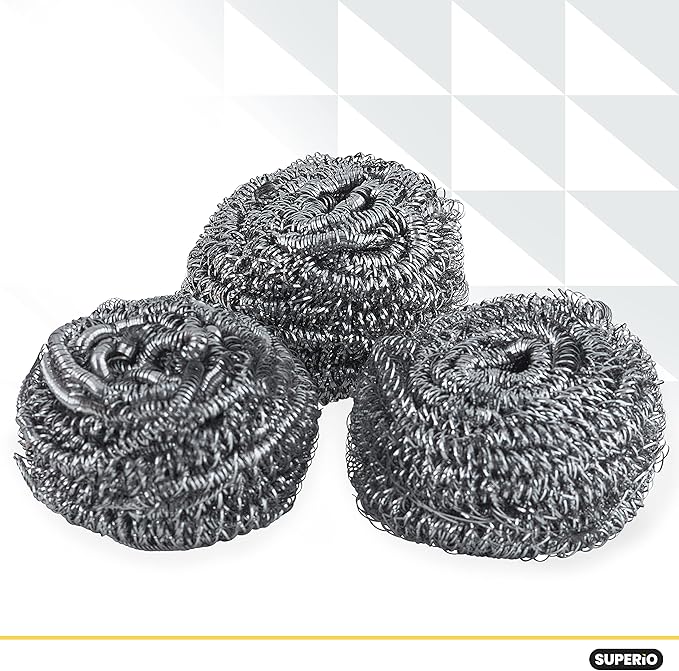 Superio Stainless Steel Scourers Steel Wool Scrubber Pad Used for Dishes, Pots, Pans, Grill, Stoves, and Ovens, Easy scouring for Tough Kitchen Cleaning Pack of 24