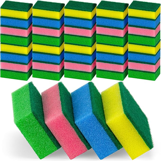 DecorRack 40 Pack Kitchen Sponges, Heavy Duty, Non-Scratch Cleaning Scrub Sponges for Dishes, Cleaning Household, Bathroom, Car Wash - Multicolor (Pack of 40)