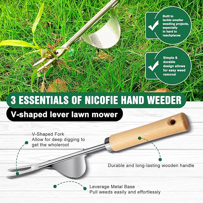 Hand Weeder Tool, Stainless Steel 2 Pcs Weeder Tool for Garden and Farm,Weeding Tool for Gardening,Garden Weeder, Weed Pulling Tool, Weed Puller Tool