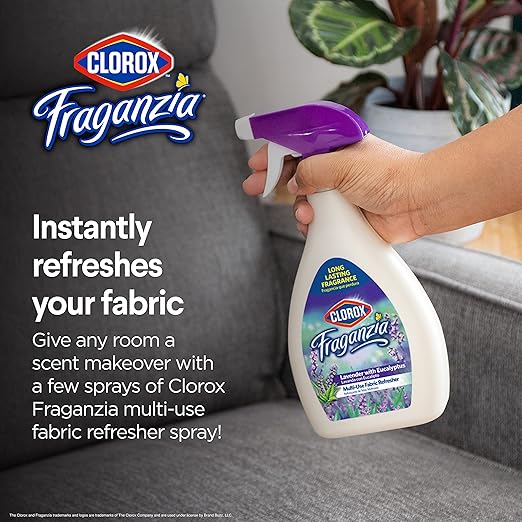 Clorox Fraganzia Refresher Spray, Lavender with Eucalyptus Scent - Multi-Use Fabric & Linen Freshener Spray - Odor Eliminator for Home, Upholstery, Bedding, Curtains, Room, 22 Fl Oz