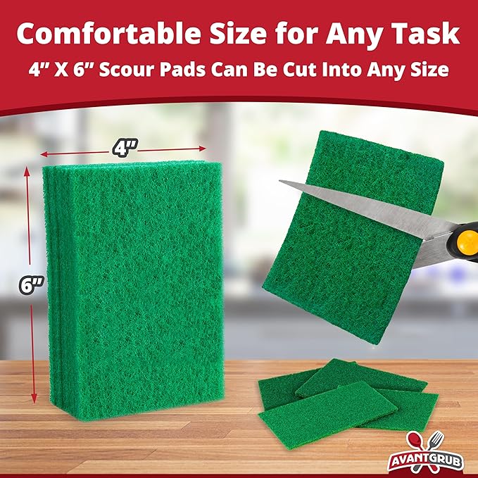 Heavy-Duty Scour Pad 60 Pack: High Abrasive Rating for Intense Scrubbing. 3.5 x 6. Best Used for Baked-On Messes. Restaurant & Commercial-Grade Scouring Pads. Bulk Wholesale Pack.