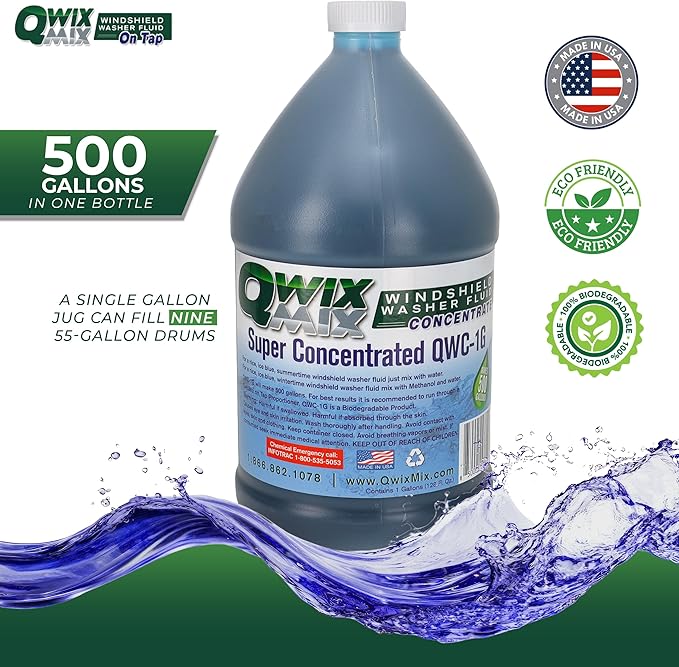 1-Gallon Windshield Washer Fluid Concentrate, Makes 500 Gallons, Biodegradable Bug, Grime & Dirt Remover Fluid, Commercial-Grade Streak-Free Glass Cleaner for Cars, Trucks & Fleets