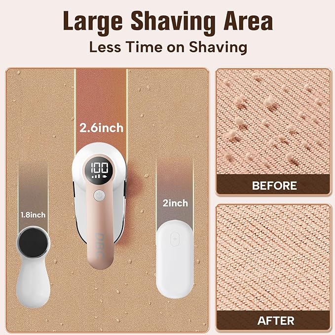 DBC Fabric Shaver with 15000r/Min Powerful Motor, LED Display, 3-Speeds, 6-Leaf Blades, Large Shaving Head Lint Remover for Clothes, Lint Ball, Furniture, Fuzz - Pink & White
