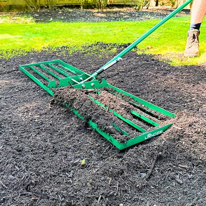 Landzie AeroLeveler - The Lawn Leveling Rake That Never Flips - Patented 48" inch Wide Pneumatic Lawn Level for Yard, Dirt, Soil, Sand, Provides Stability and Control (Pneumatic 48" Leveling rake)
