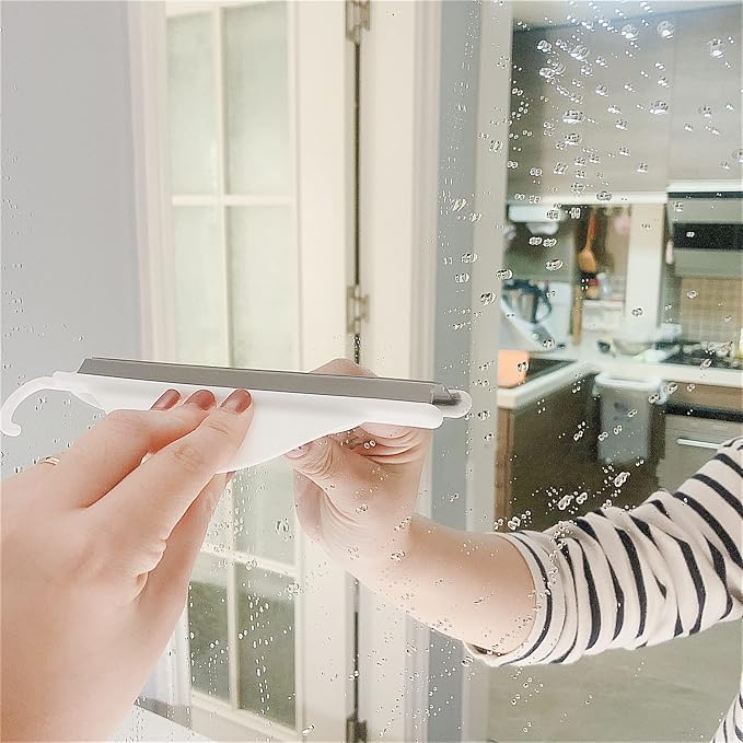 Tiny Bathroom Shower Mirror Squeegee with Hanging Hook, Silicone Mini Kitchen Countertop Squeegee, Water Wiper Scraper Cleaner Tool for Cleaning Sink, Counter, Tiles, Handy Window Glass Water Blade