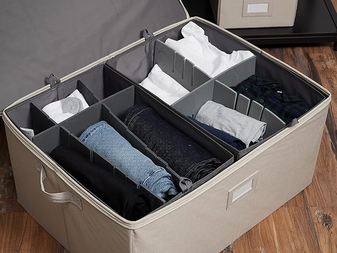 Covermates Keepsakes - Adjustable Zip-Top Storage Box - Configurable FlexGrid Compartments - Heavy Duty Polyester- Reinforced Handles - Stackable Design - Indoor Storage, Beige Heather