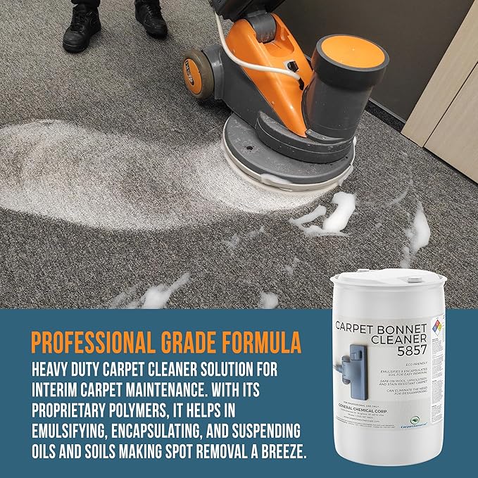 Bonnet Cleaner 5857 - Heavy Duty Shampoo Carpet Freshener Solution for Machine - Fast Drying & Pet Safe Carpet Shampoo for Rotary Cleaners, Commercial, & Industrial Use - 55 Gallon