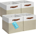 OrganiHaus 12" x 12" x 12" Fabric Storage Bins - Set of 4, Cube Canvas Organizer Bins with Vegan Handles, Kallax Storage Cubes, 12 Inch Cubic Baskets for Shelves - Beige/White