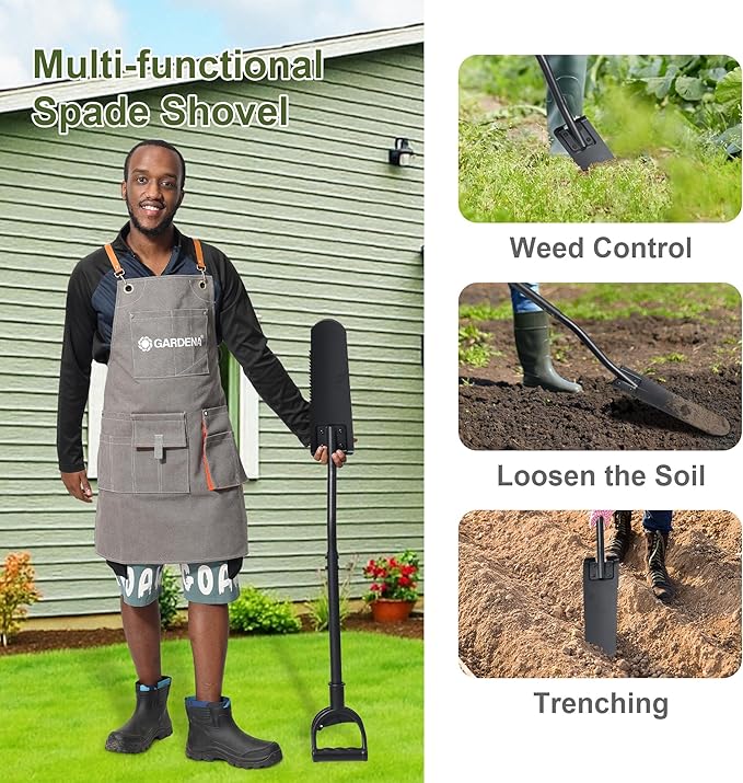 Spade Shovel, 45" Trench Shovel with 14.5" Long Narrow Spade for Digging, Trenching, Planting, Gardening, Heavy Duty with Serrations