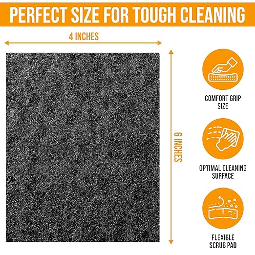 6-Pack Heavy Duty Scouring Pads, 6x4 Inch Thick Black Scrub Pads for Pots Pans, Kitchen Cleaning, Stripping, Scrubbing Grills & More