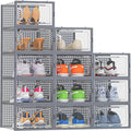 HOMIDEC Shoe Storage, 12 Pack Shoe Organizer for Closet, Shoe Boxes Clear Plastic Stackable Shoe Containers with Lids for Size 10