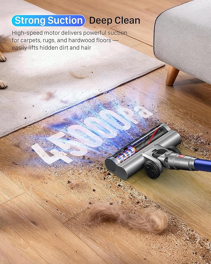 iXlion Cordless Vacuum Cleaner - Powerful Stick Vacuum with HEPA Filter, 55-Min Runtime, LED Light, Anti-Tangle Brush, Detachable Battery, Lightweight for Home, Pet Hair, Carpets & Hard Floors