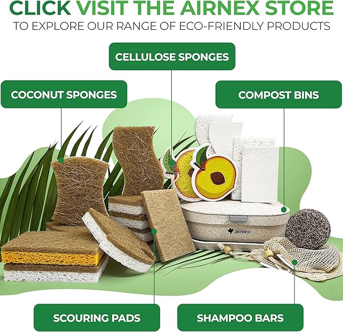 Natural Kitchen Sponges (12 Pack) - Biodegradable Cellulose & Coconut Scrubber Dish Sponges for Kitchen - Eco-Friendly, Non Scratch, Compostable, Non Toxic S-Shaped Natural Sponges for Dishes
