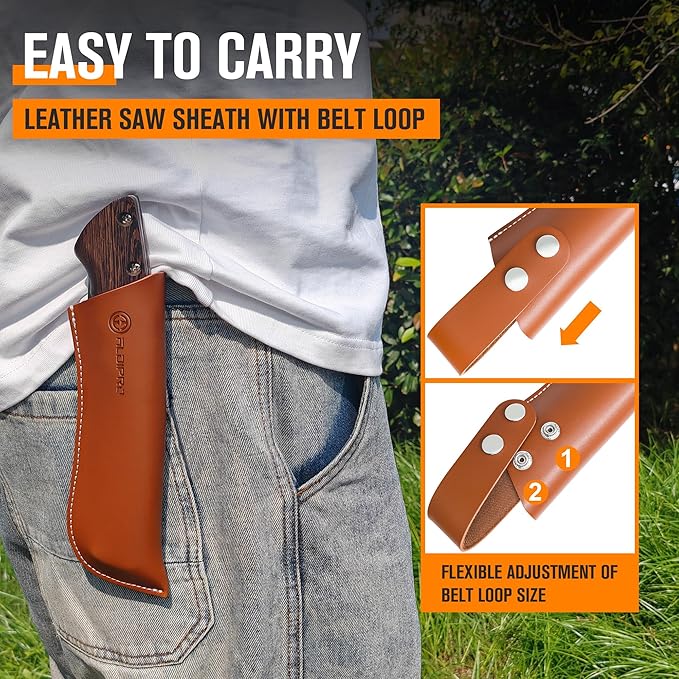 7" Professional Folding Hand Saw - SK5 High Carbon Steel Blade, Ergonomic Wenge Wood Handle, Leather Sheath | Survival Saw for Camping, Bushcraft, Pruning & Tree Trimming with Secure Lock