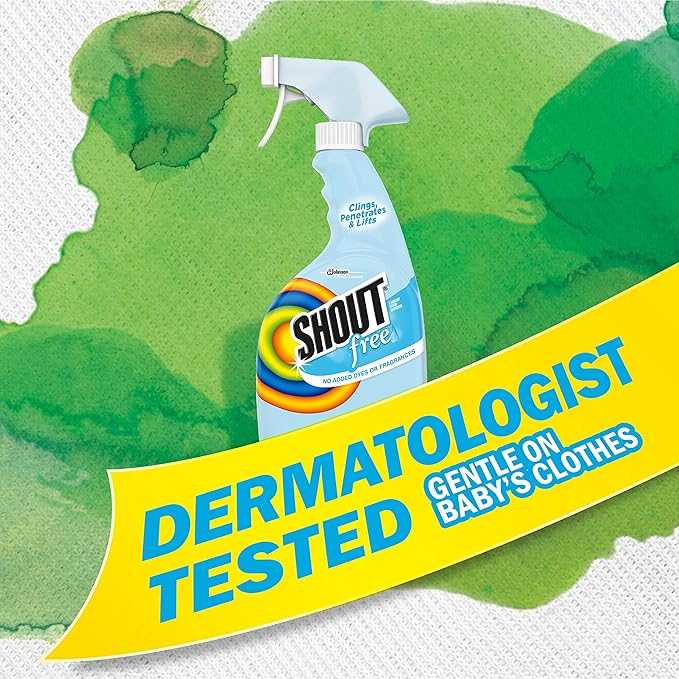 Shout Free Laundry Stain Remover Spray, Active Enzyme Formula is Fragrance, Bleach, and Dye Free, Removes Everyday Stains including Baby Stains - 22oz Spray (Pack of 2)