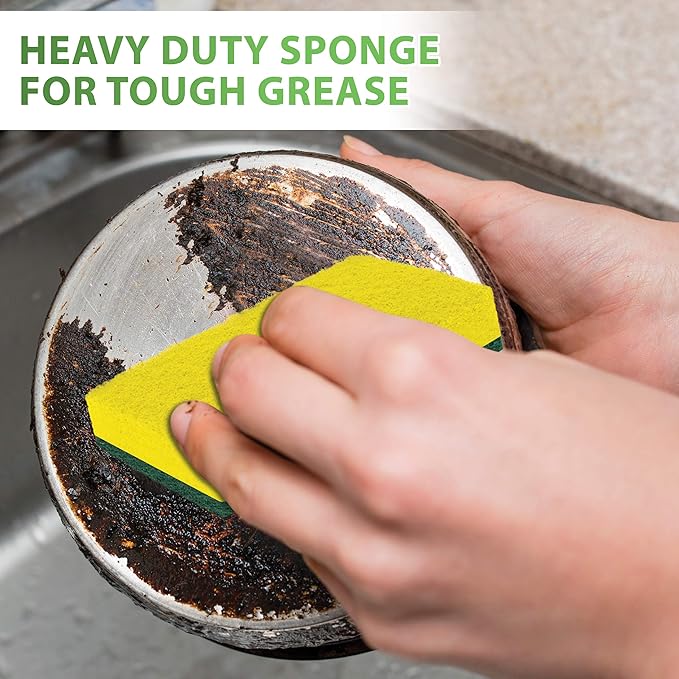 SCRUBIT Heavy Duty Scrub Sponge - Made from Tough Cellulose - Eco Friendly - Lasts for Months of Heavy Duty Kitchen Cleaning (12 Pack)