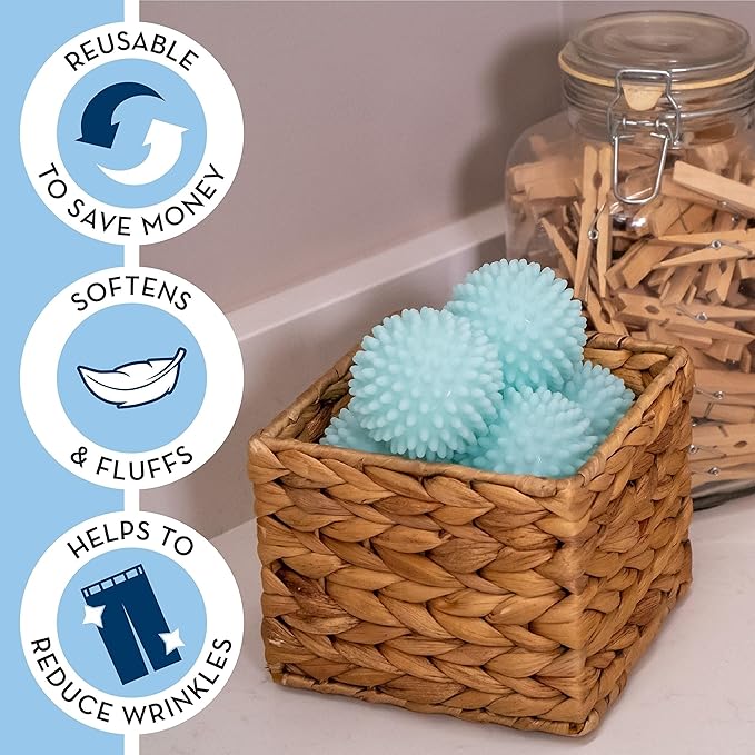 Reusable Laundry Dryer Balls, Sky Blue Plastic Anti-Static Fabric Softener, Reduces Wrinkles, Sustainable Cleaning Supplies, Essential Washing & Drying Aid for Soft, 6 Pack, 2.36 in (Sky Blue)