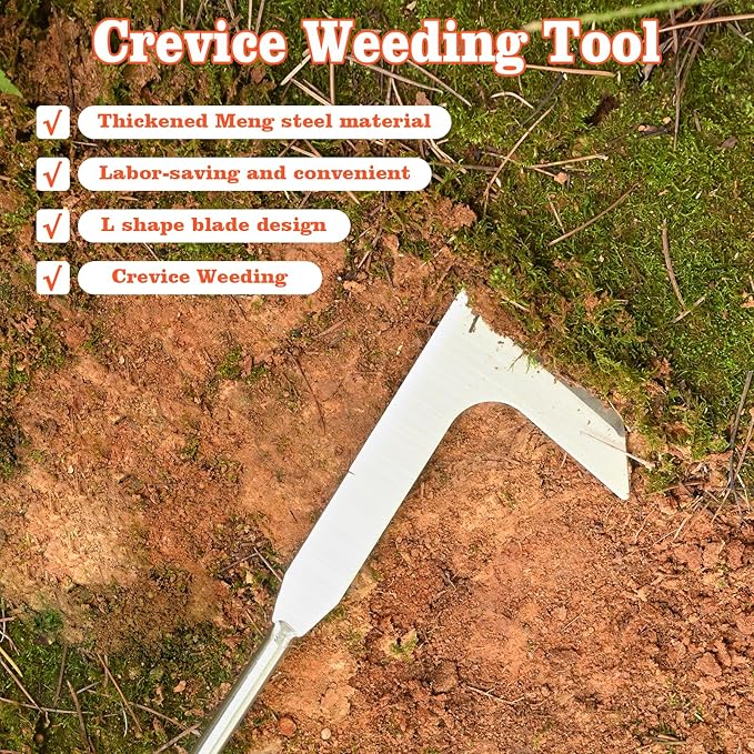 Patio Crack Weeder Tool with Ergonomic Handle – Stainless Steel Weed Puller for Patio Sidewalk Driveway Cracks | Rust Resistant Dual-Material Gardening Tool