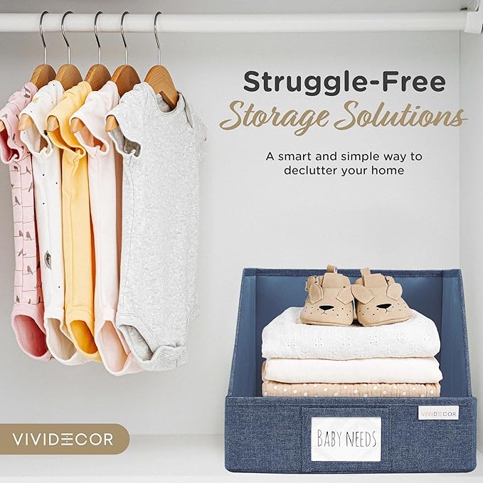 Trapezoid Storage Bins – 12x12x10 Fabric Storage Baskets, Collapsible Easy-Access Organiser Boxes for Baby Clothes, Kids Room Organizer – Navy Blue, 3 Pack