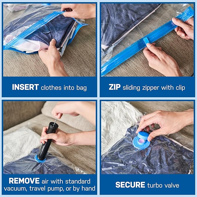 6 Pack Variety Vacuum Storage Bags for Comforters, Blankets & Clothes – Vacuum Sealed Compression Bags with Hand Pump – Space Saver Storage Bags for Bedding,Moving, Travel & Organization (2S, 2M & 2L)