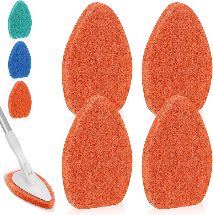 Baderke 4 Pcs Tub Tile Scrubber Cleaning Brush Pads (Without Handle) Brush Non-Scratch Scouring Pads for Shower Bathroom Buildup Toilet Wall Floor (Orange)