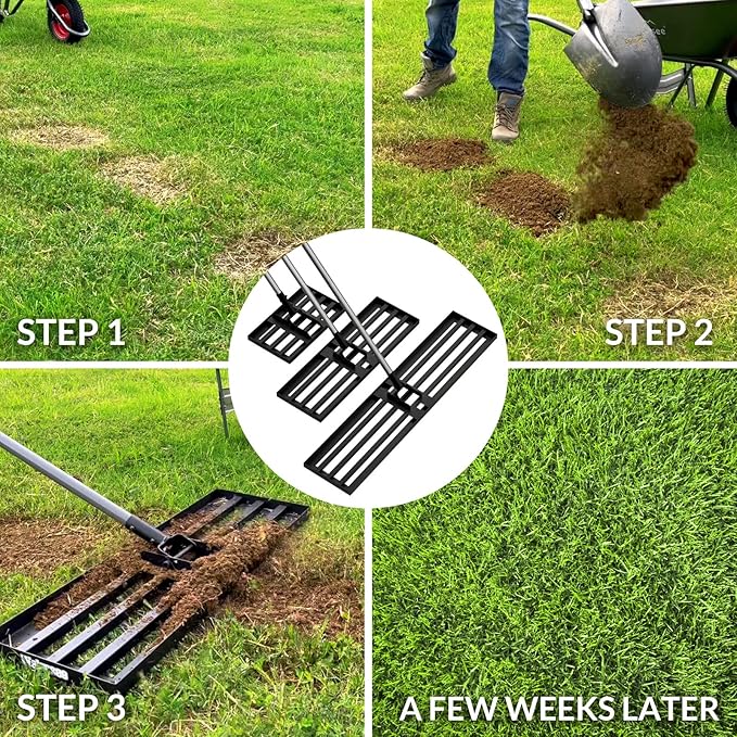 Walensee Lawn Leveling Rake, 7FT 30"x10" Levelawn Tool, Heavy Duty Effort Saving Lawn Level Tool, Steel Handle Lawn Leveler for Yard Garden Golf Course, Ease Level Soil Sand Dirt Surfaces