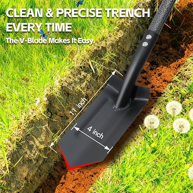 Trench Shovel for Digging, 4 inch V-Shape Narrow Trenching Spade, Heavy Duty Metal Garden Shovel Entrenching Tool for Edging Gardening Landscaping, 60 inch Adjustable Long Handle & Foot Rest Pedal