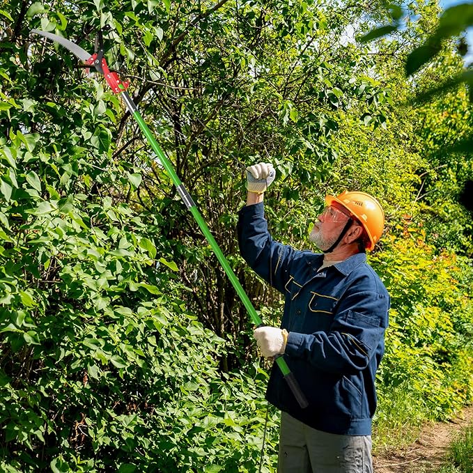 Outvita Manual Pole Saw, 26 Feet Extendable Tree Pruner with Knives and Storage Pocket, Sharp Steel Blade and Scissors High Branches Trimming for Pruning Palms and Shrubs
