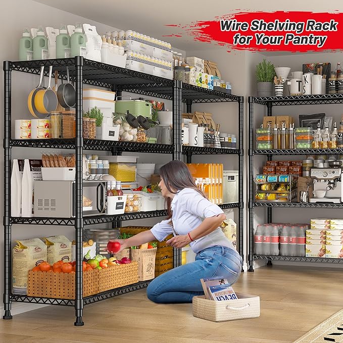 REIBII 35.5" W Wire Shelving Storage Shelves Metal Shelves Heavy Duty Shelving, Adjustable Garage Storage Wire Shelf Pantry Shelves for Kitchen Rack, Bedroom, 35.5''W x 14''D x 59''H