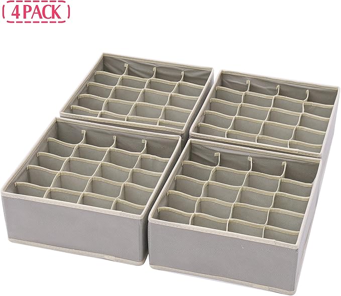 DIOMMELL Set of 4 Foldable Cloth Storage Box Closet Dresser Drawer Organizer Fabric Baskets Bins Containers Divider for Clothes Underwear Socks Lingerie Clothing, Grey 40-0000