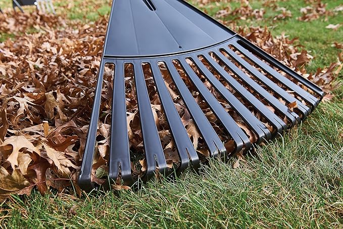 True Temper 20212010 Clog Free Leaf Rake with Hardwood/Steel Handle, 24 in. for Leaves, Grass, Clippings, Twigs, Pine Needles, Acorns, Debris, Black