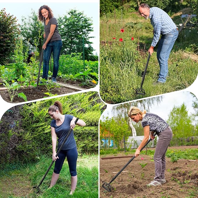 Garden Hoe Weeding Tool, Heavy Duty 73" Long Handle Stirrup Hoe Cultivator, 2 in 1 Action Scuffle Hula Push Pull Hoe Manual Weeder for Gardening Landscaping Loosening Soil Removing Grass