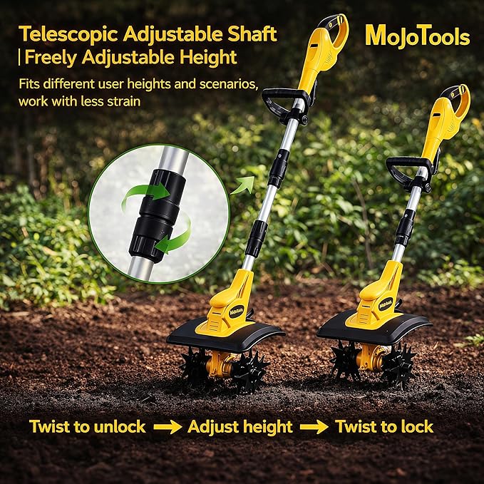 21V Cordless Tiller Cultivator, Compatible with Makita 18V Batteries, Battery Powered Garden Tiller with 2 Lithium-Ion Batteries for Flower Beds (Yellow Tiller + 2 Batteries)